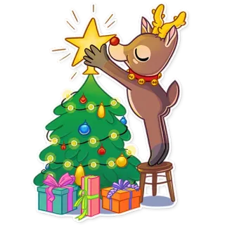 🎄 63952214 Рождество, Олень, Рождественская елка, Звезда, Подарки, Праздник telegram sticker