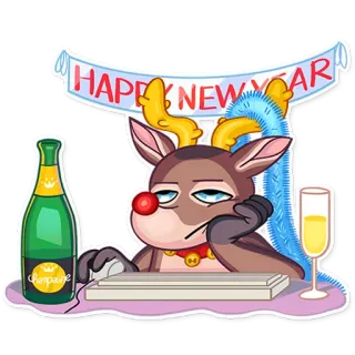 😒 eb7c9571 HAPPY NEW YEAR рождество, с новым годом, олень, праздник, празднование, шампанское telegram sticker