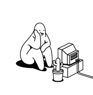 🌫 eadb995c Ordenador, Cactus, Sentado, Pensando, Abstracto, Blanco, Negro whatsapp sticker