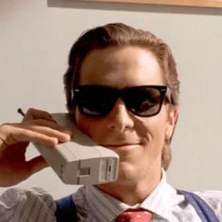 😎 0152c1e3 Patrick Bateman American Psycho Patrick Bateman, American Psycho, Jaren 80, Zonnebril, Yuppie, Zakenman telegram sticker