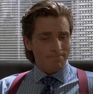 😒 3e1e5e5f Patrick Bateman American Psycho Patrick Bateman, American Psycho, Zakenman, Jaren 80, verdacht, serieus, portret telegram sticker