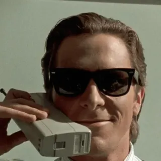 😎 d538484c Patrick Bateman American Psycho Patrick Bateman, American Psycho, zakenman, jaren 80, zonnebril, Wall Street telegram sticker