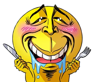 😋 f61e53a7 Emoji, Đói, Chảy nước dãi, Dao, Nĩa, Hài hước telegram sticker