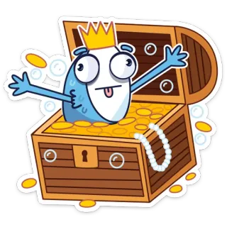 🥳 71df0008 魚, 宝, 宝箱, 王冠, 漫画 telegram sticker