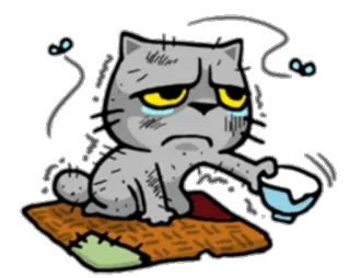 ☹ 09a8949a Katze, traurig, weinend, verärgert, Milch, Fliegen telegram sticker