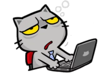🙄 95db1bc6 Katze, Laptop, müde, Büro, Cartoon, Aufkleber telegram sticker
