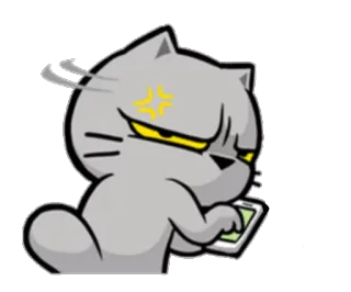 🤐 f038f72d Katze, wütend, Handy, Cartoon, Aufkleber, graue Katze, sauer telegram sticker