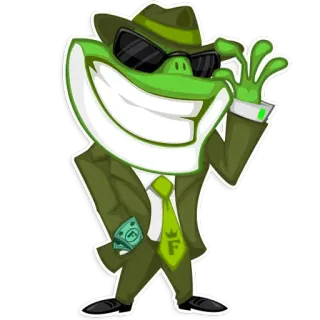 😎 cd08aaab frog, cartoon, green, suit, money, agent, secret, sunglasses telegram sticker