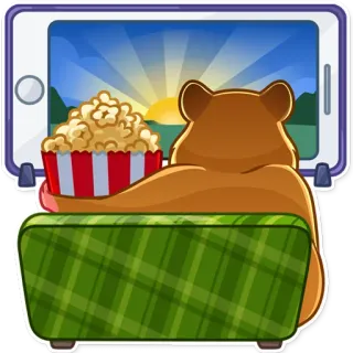 📺 6581a99f orso, guardare, film, popcorn, divano, relax, tablet telegram sticker