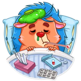 🤒 7fbaf9ec 生病, 不舒服, 刺猬, 卡通, 医药, 感冒, 流感 telegram sticker