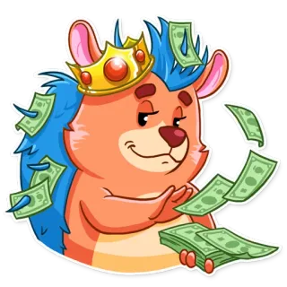 🤑 c0515580 刺猬, 国王, 钱, 财富, 卡通, 可爱, 富有 telegram sticker