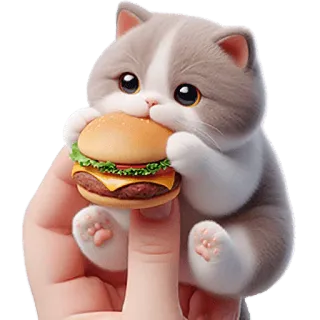 🥪 fed885a6 แมว, เบอร์เกอร์, สัตว์, น่ารัก, อาหาร, ลูกแมว telegram sticker