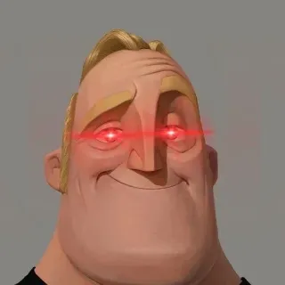 😈 272a3dd7 Mr. Incredible The Incredibles yeux rouges, mème, sourire narquois, déterminé, Indestructibles telegram sticker