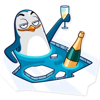 🍾 e03dccc8 pingwin, szampan, lód, relaks, impreza, świętowanie telegram sticker