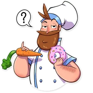 🥕 82def633 厨师, 胡萝卜, 甜甜圈, 问号, 食物, 烹饪 telegram sticker