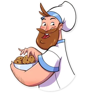 🍪 dc72a83d 面包师, 饼干, 食物, 厨师, 胡子, 卡通 telegram sticker