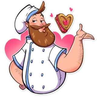 😘 f35c3db1 厨师, 面包师, 心, 糕点, 食物, 爱, 吻, 烹饪 telegram sticker