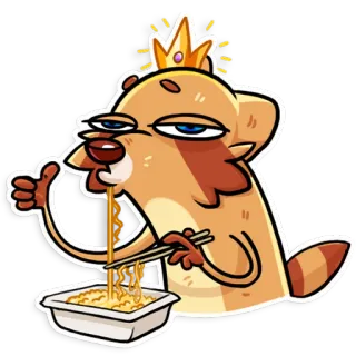 👍 921c2d88 Waschbär, Nudeln, Krone, Essen, Lustig, Cartoon telegram sticker