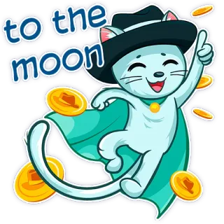 👍 a3bcc20a to the moon 고양이, 달, 금, 암호화폐, 모자, 만화, 스티커 telegram sticker
