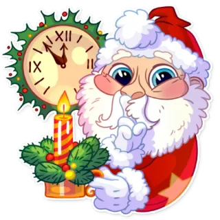 🤐 778b691a Santa Claus 圣诞老人, 圣诞节, 节日, 时钟, 蜡烛, 节日, 庆祝 telegram sticker