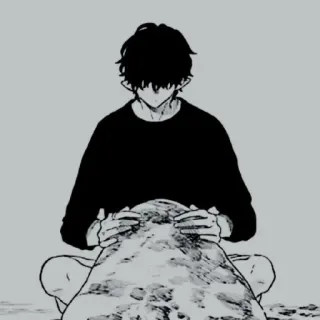 👁‍🗨 80cdf593 Anime, Pria, Duduk, Meditasi, Batu, Orang telegram sticker