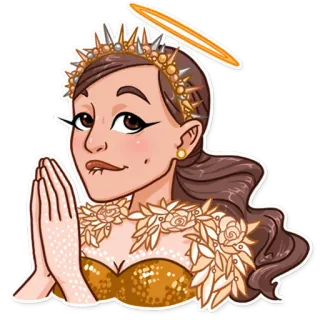 🙏 1d1d77ec wanita, malaikat, halo, emas, mahkota, doa, permohonan, kartun, potret telegram sticker
