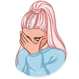 🤦‍♀️ 612dcf8e gadis, wanita, rambut merah muda, facepalm, malu, kartun, ilustrasi, stiker telegram sticker