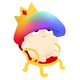 🤴 d61933e6 캐릭터, 왕관, 앉아있는, 의자, 무지개 telegram sticker