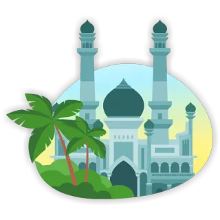 ✌️ c7b58ed4 mesquita, islão, muçulmano, edifício, arquitetura, palmeiras, religião telegram sticker