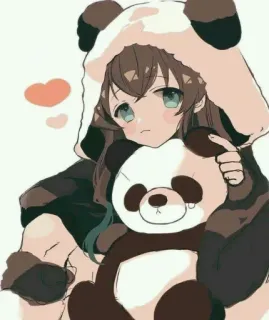 ❄ 0f934001 anime girl, panda, cute, kawaii, teddy bear, heart, anime telegram sticker