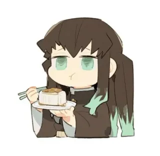 ❄ cfe80612 Muichiro Tokito Demon Slayer anime, manga, demon slayer, muichiro tokito, chibi, eating, hashira telegram sticker