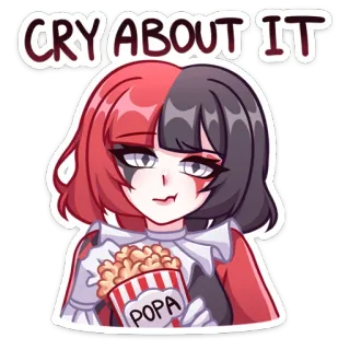 😏 5a41db74 Harley Quinn CRY ABOUT IT harley quinn, penjahat, dc comics, popcorn, nangis, sikap, animasi telegram sticker