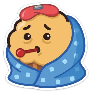 💊 f060b3f4 enfermo, malo, cupcake, fiebre, termómetro, dolor de cabeza, resfriado, dibujo animado whatsapp sticker