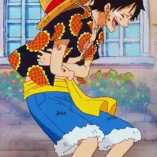 👒 2026183a Monkey D. Luffy One Piece Anime, Piraat, Strohoed, Lachend whatsapp sticker
