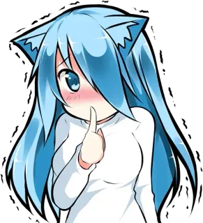 🤐 8e845cc3 Anime, Ragazza, Orecchie da gatto, Carina, Capelli blu, Shh, Dito sulle labbra, Sussurro telegram sticker