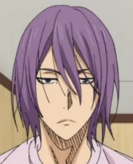 💜 703c5e80 Atsushi Murasakibara Kuroko's Basketball animé, manga, basket, cheveux violets, sérieux whatsapp sticker