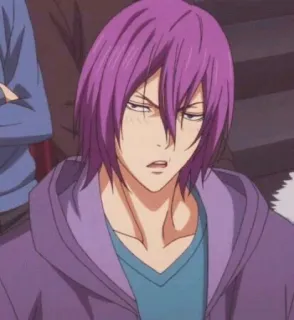 💜 7e90b166 Atsushi Murasakibara Kuroko's Basketball Animé, cheveux violets, basket-ball, athlète, manga whatsapp sticker