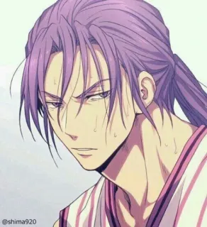 💜 974f621e Murasakibara Atsushi Kuroko's Basketball Anime, Basketball, Manga, Grand(e), Cheveux violets whatsapp sticker