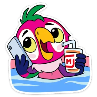 🤙 035bcd4b птица, мультфильм, напиток, смартфон, милый, попугай telegram sticker