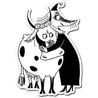 🐄 ce94039a Moomin 姆明, 卡通, 人物, 拥抱, 友谊, 黑白 telegram sticker