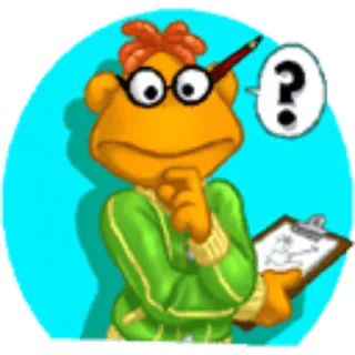 ❓ e5c4b3aa puppet, character, thinking, question mark, glasses, clipboard telegram sticker