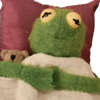 😴 93c048af Kermit the Frog The Muppets 青蛙, 木偶, 科米蛙, 布偶, 床, 枕头, 泰迪熊, 睡觉, 卡通 telegram sticker