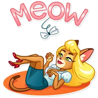 🐱 5c3fba09 MEOW cat, cartoon, cute, meow, animal, blonde, lying down, sticker telegram sticker
