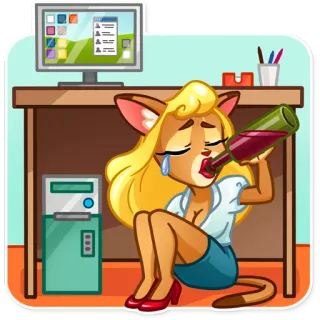 😢 5d9e4836 cat, crying, office, alcohol, cartoon, sad, drunk, wine telegram sticker
