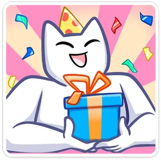 🎁 8e35b93c celebration, cat, present, party, festive, cartoon whatsapp sticker