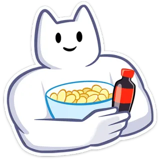 🍿 adc5af09 cat, food, cereal, milk, cute, cartoon whatsapp sticker