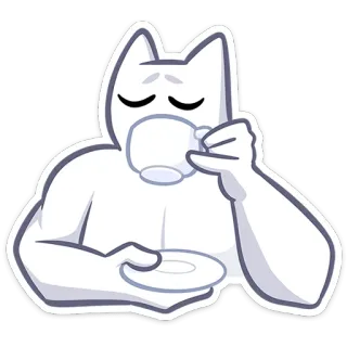 ☕️ cb198be6 cat, tea, drink, cute, white, cup, relaxed whatsapp sticker
