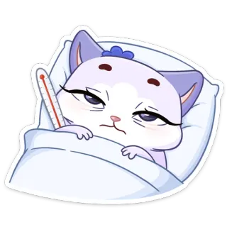 🤒 aba49f53 猫, 病気, 体温計, 漫画, かわいい, 動物, 体調不良, 悲しい telegram sticker