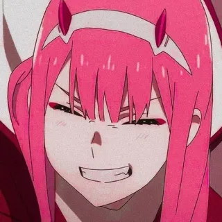 🍡 ff0bd187 Zero Two Darling in the Franxx Anime, Postać, Zero Two, Darling in the Franxx, różowe włosy, rogi, Ilustracja telegram sticker