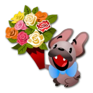 💐 65bb656b chien, fleurs, bouquet, animal, mignon, dessin animé, salutation, cadeau telegram sticker